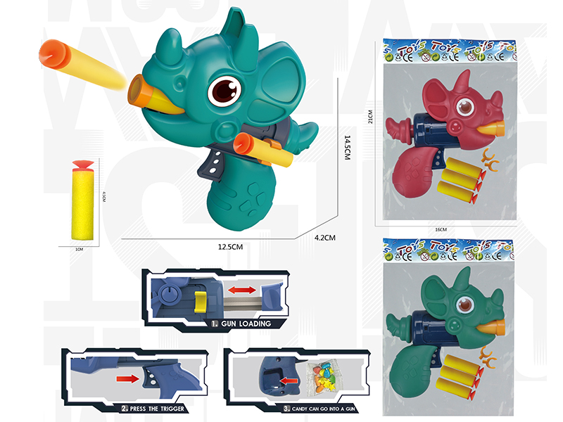 Single - Hole Triceratops Soft Bullet Gun With 3 Soft Bullets