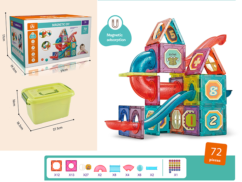 7.5cm Track Roll Ball Magnetic Building Blocks 72pcs