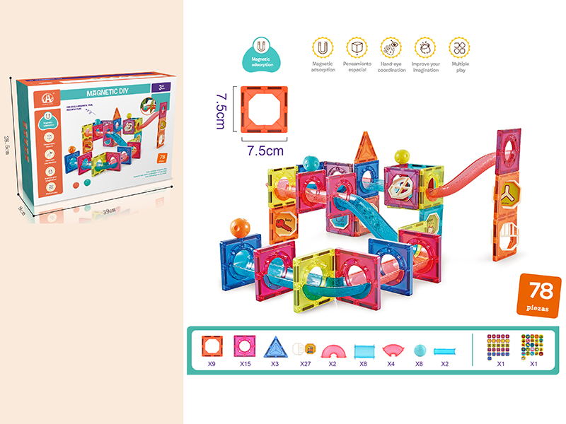 7.5cm Track Roll Ball Magnetic Building Blocks 78pcs