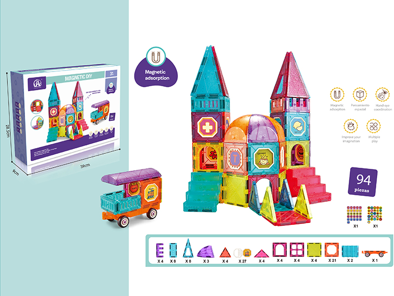 7.5cm Colorful Magnetic Tiles Building Blocks 94pcs