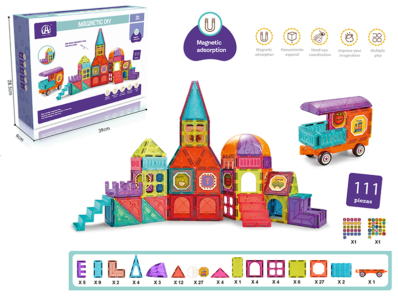 7.5cm Colorful Magnetic Tiles Building Blocks 111pcs