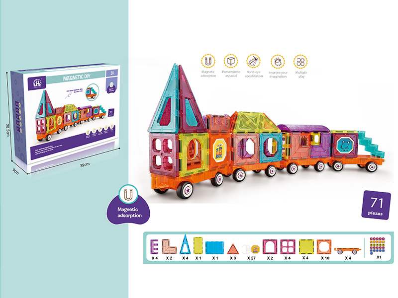 7.5cm Colorful Magnetic Tiles Building Blocks 71pcs