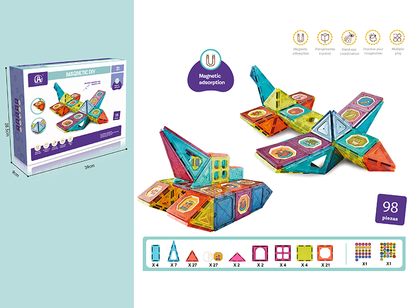 7.5cm Colorful Magnetic Tiles Building Blocks 98pcs