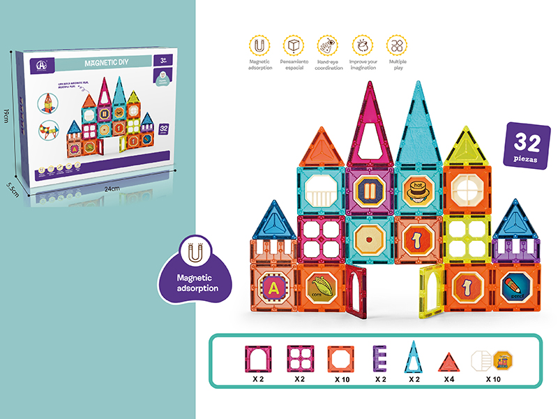 7.5cm Colorful Magnetic Tiles Building Blocks 32pcs