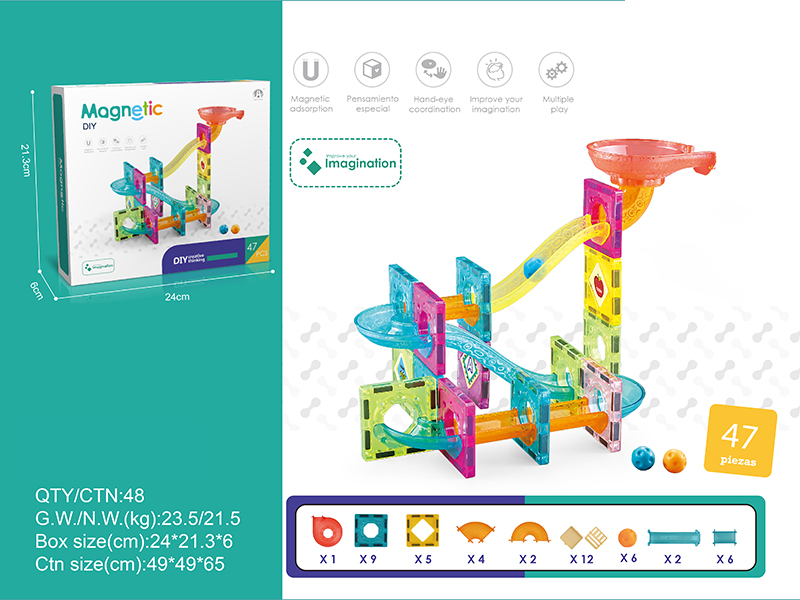 5.5CM Track Roll Ball Magnetic Tiles Building Blocks 47PCS