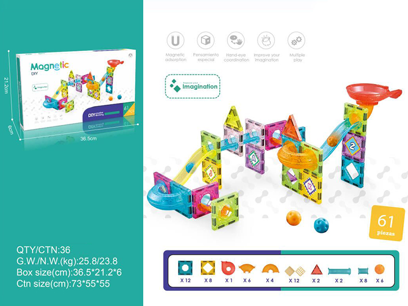 5.5CM Track Roll Ball Magnetic Tiles Building Blocks 61PCS