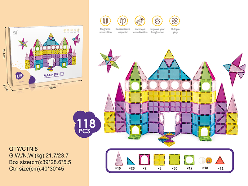 Colorful Magnetic Tiles Building Blocks 118pcs