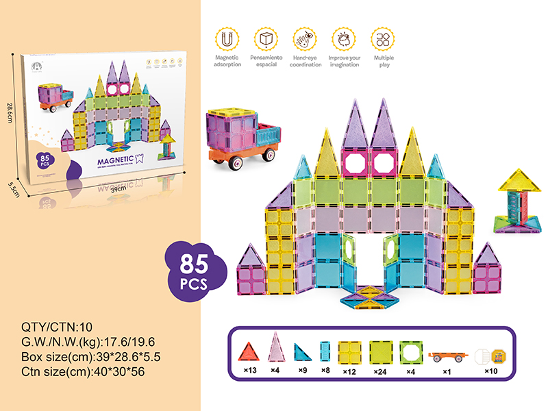 Colorful Magnetic Tiles Building Blocks 85pcs