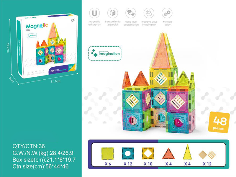 5.5cm Magnetic Tiles Building Blocks 48pcs