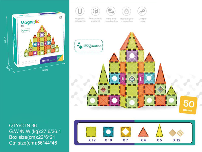 5.5cm Magnetic Tiles Building Blocks 50pcs