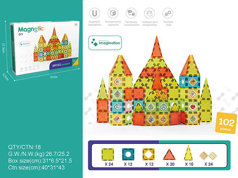 5.5cm Colorful Magnetic Tiles Building Blocks 102pcs