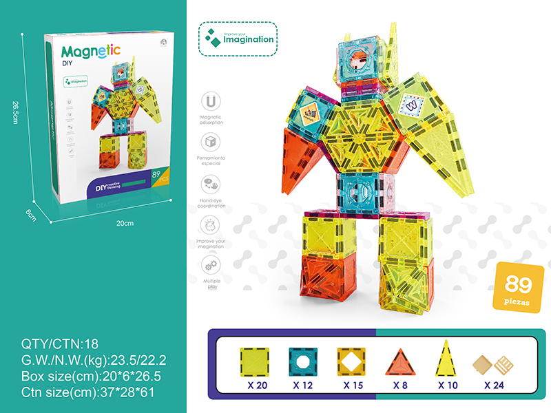 5.5cm Colorful Magnetic Tiles Building Blocks 89pcs