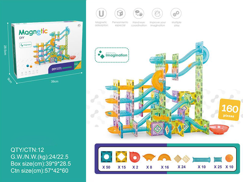 5.5CM Track Roll Ball Magnetic Tiles Building Blocks 160PCS