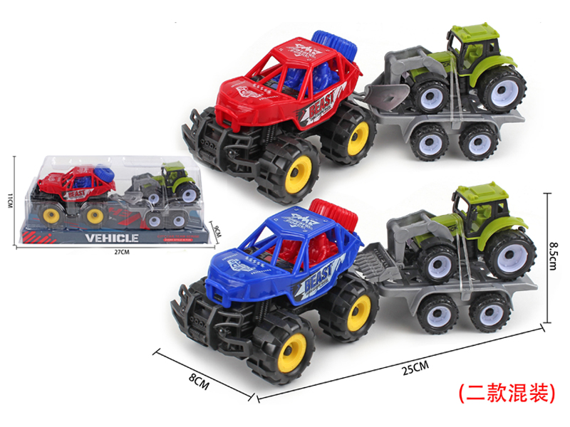 Friction Racing Car+Pull Back Farmer'S Cart