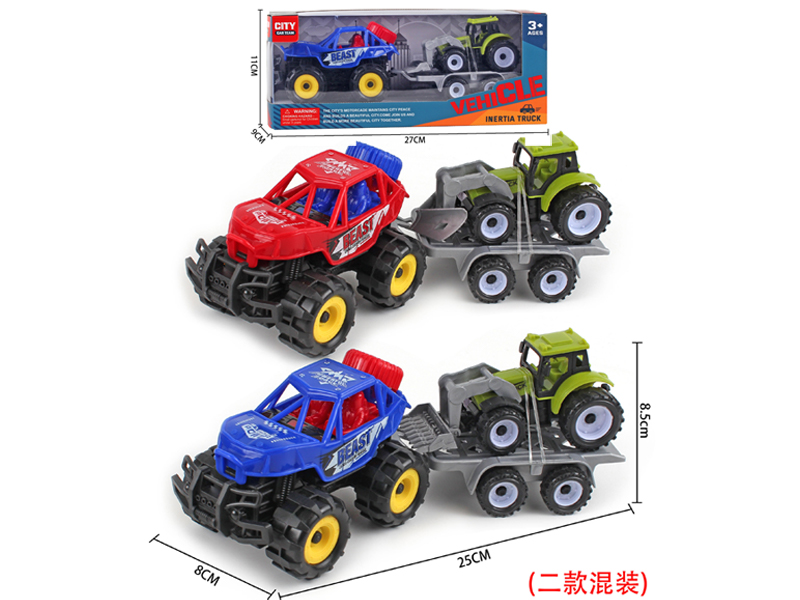 Friction Racing Car +Pull Back Farmer'S Cart