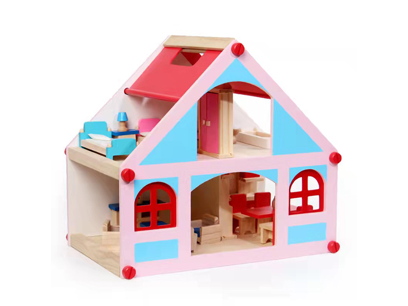 Blue Doll House Wooden Toys