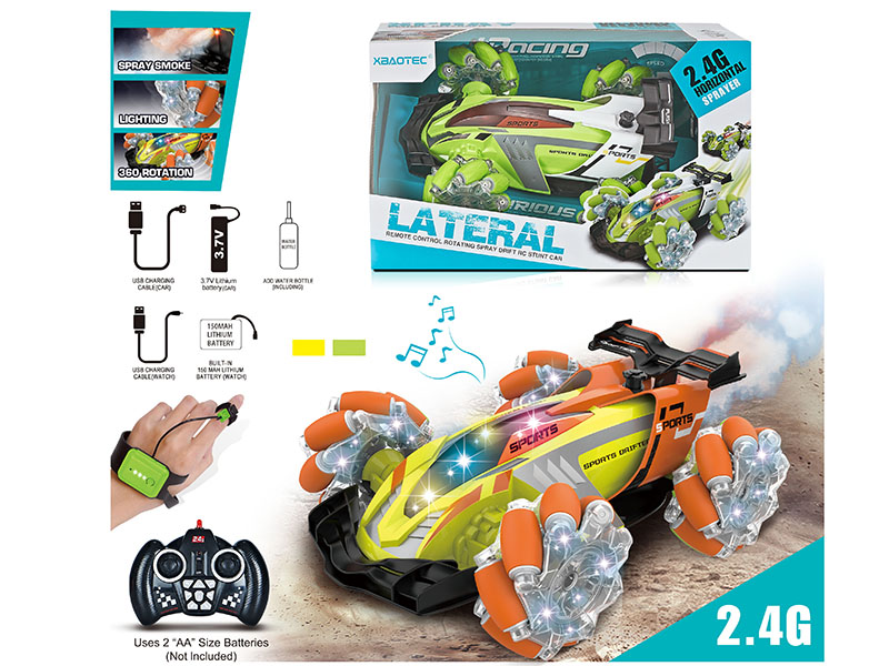 1:16 2.4G Remote Control Drift Car With Music And Light,Spray(Motion Sensing Watch + Handle Remote Controller)