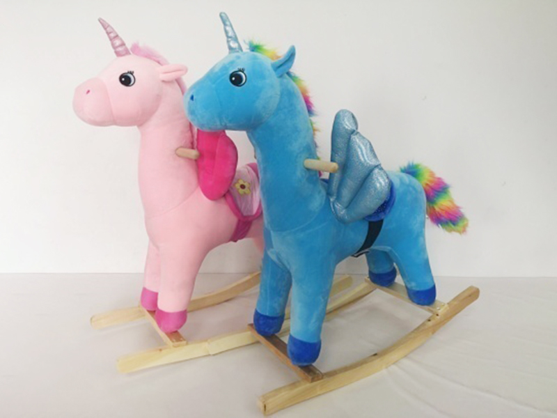B/O Wooden Unicorn Rocking Horse With Music