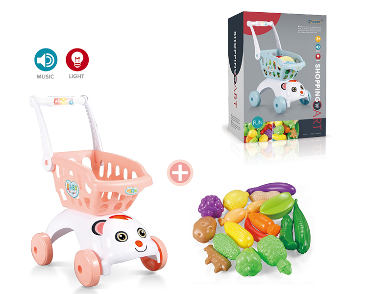 Orange Shopping Cart With Light And Sond + Fruits And Vegetable Set (17pcs)