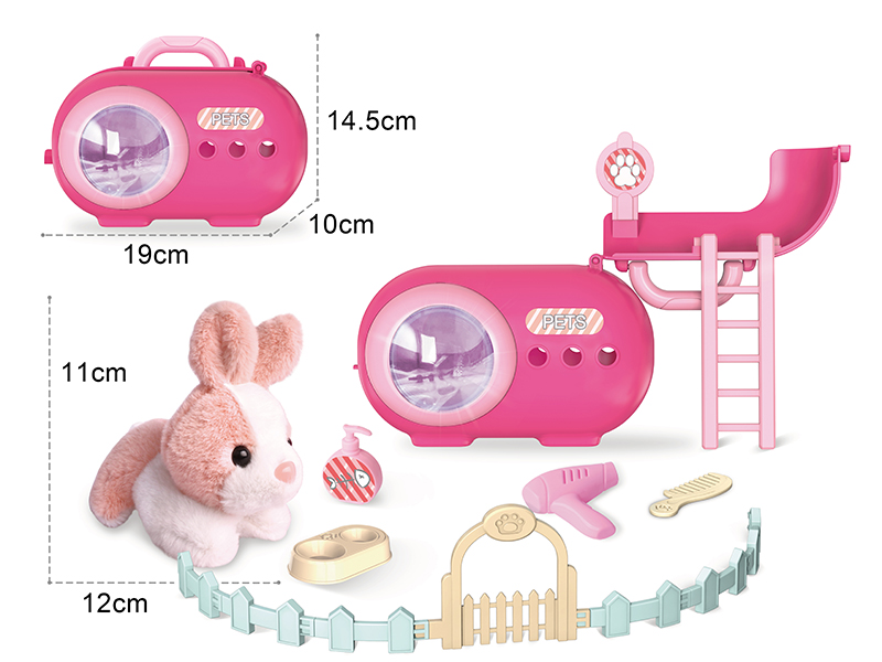 Plush Rabbit Pet Cage + Fence + Light