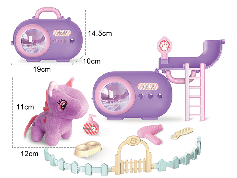 Plush Unicorn Pet Cage + Fence + Light
