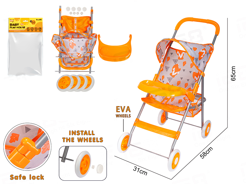 Baby Play House - Baby Sunshade Stroller (Made Of Iron)EVA Wheel + Meal Plate
