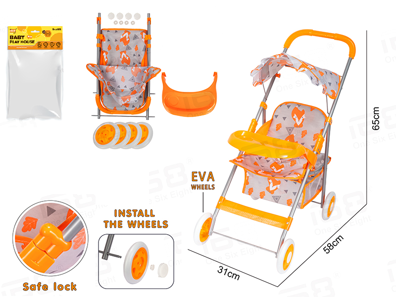 Baby Play House - Baby Sunshade Stroller (Made Of Iron)EVA Wheel + Meal Plate
