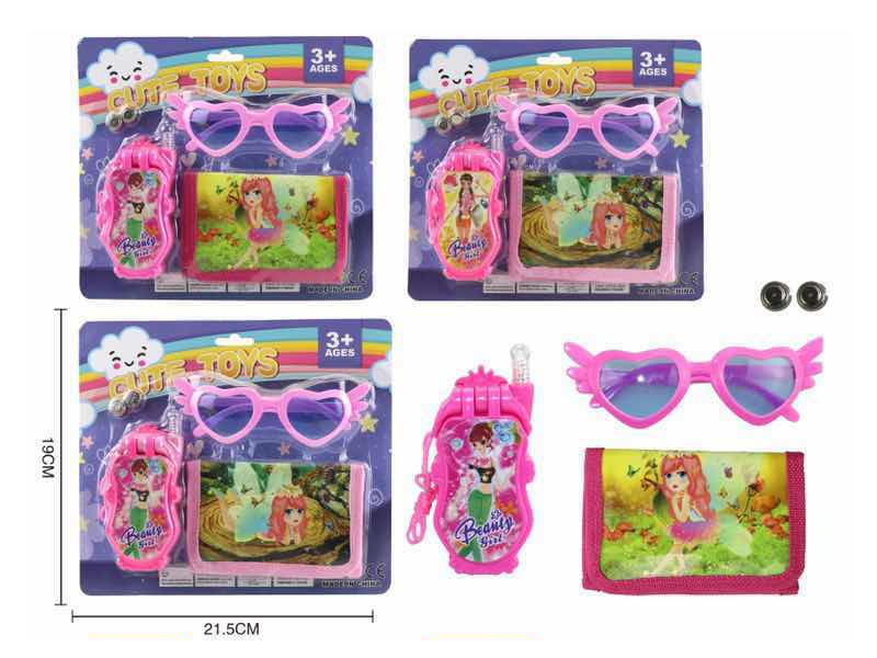 Girl Clamshell Phone + Glasses + Wallet