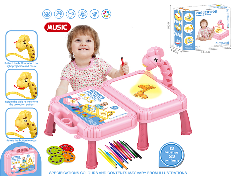 Suitcase Fawn Projection Painting Table (Pink ,With Music)