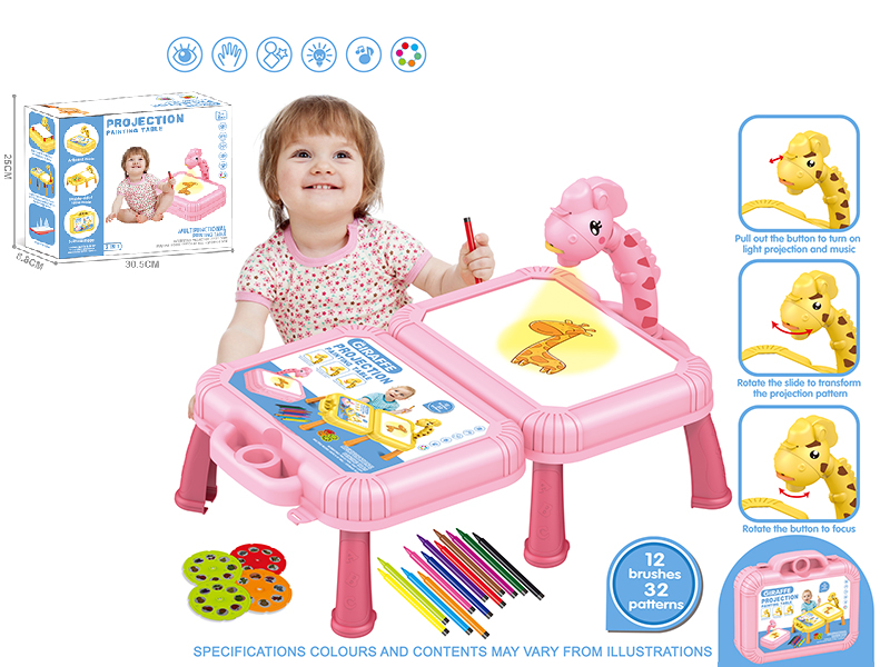 Suitcase Fawn Projection Painting Table (Pink ,Without Music)