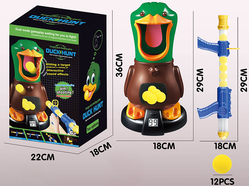 Hungry Duck Feeding Game(Scoring,Sound And Light)1 Gun + 12 EVA Foam Balls