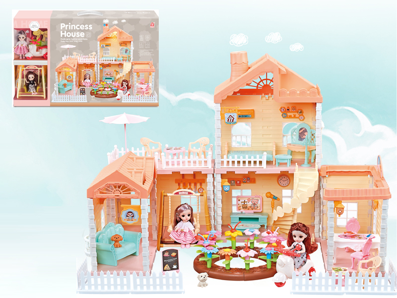 Self Decorated Villa + 2PCS 4.5 Inch Joint Doll