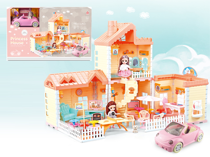 Self Decorated Villa + 2PCS 4.5 Inch Joint Doll