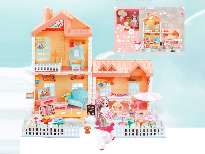 Self Decorated Villa + 2PCS 4.5 Inch Joint Doll