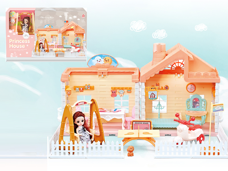 Self Decorated Villa + 2PCS 4.5 Inch Joint Doll
