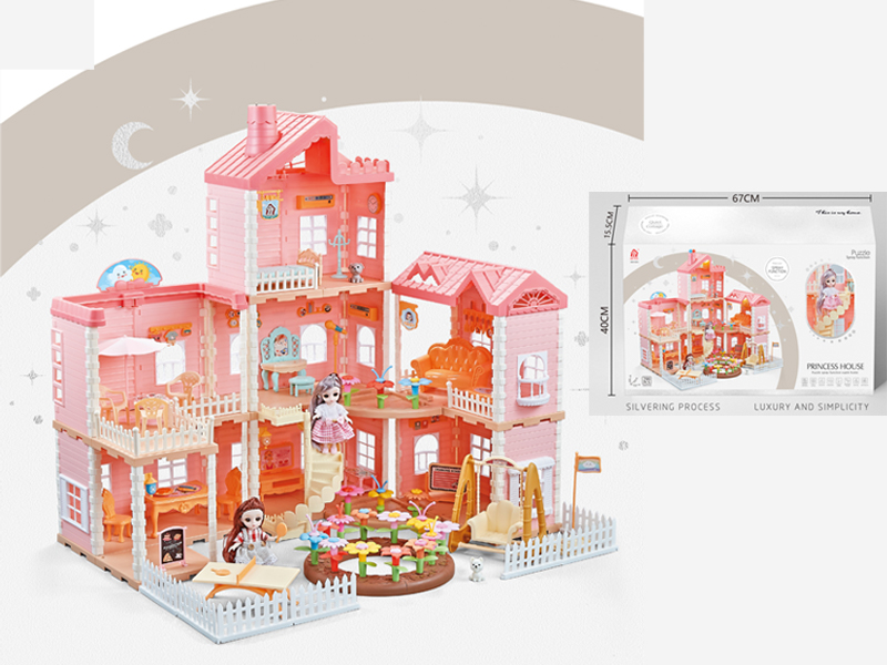 Self Decorated Villa + 2PCS 4.5 Inch Joint Doll