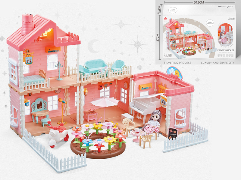 Self Decorated Villa + 2PCS 4.5 Inch Joint Doll