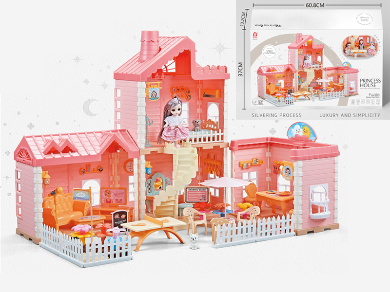 Self Decorated Villa + 2PCS 4.5 Inch Joint Doll