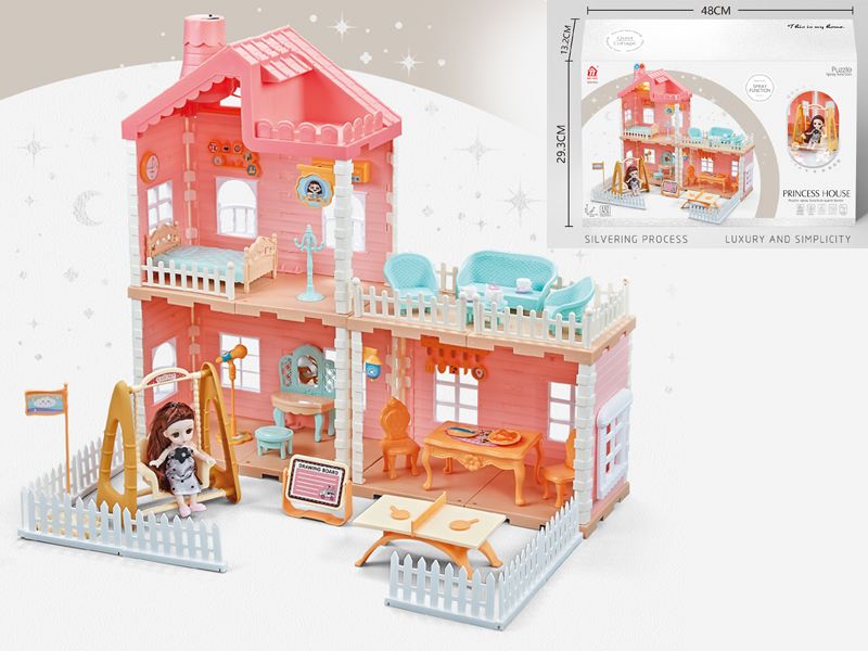 Self Decorated Villa + 2PCS 4.5 Inch Joint Doll