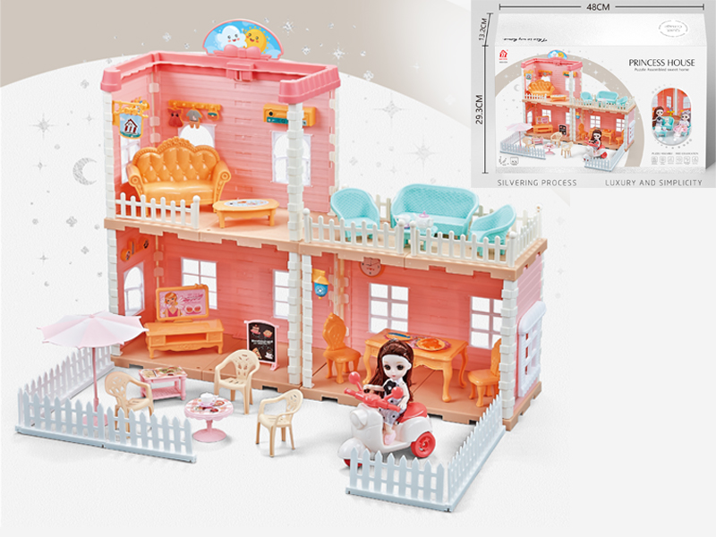 Self Decorated Villa + 2PCS 4.5 Inch Joint Doll