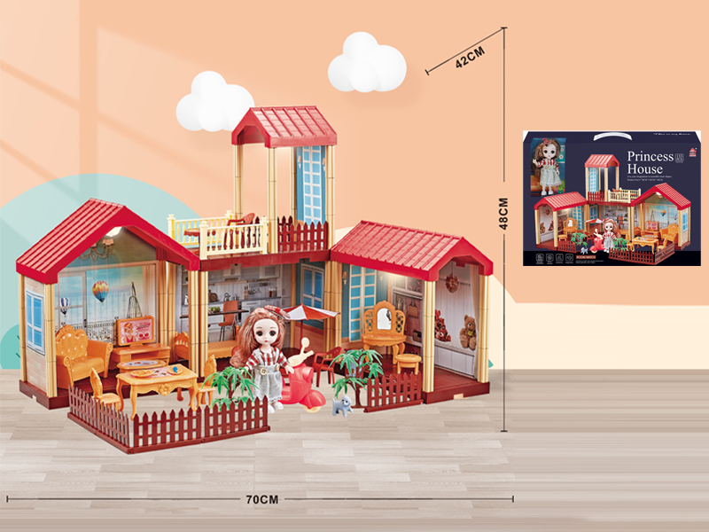 Self Decorated Villa With Light+6 Inch Doll+Scooter