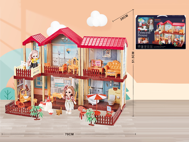 Self Decorated Villa+2PCS 6 Inch Doll+Scooter