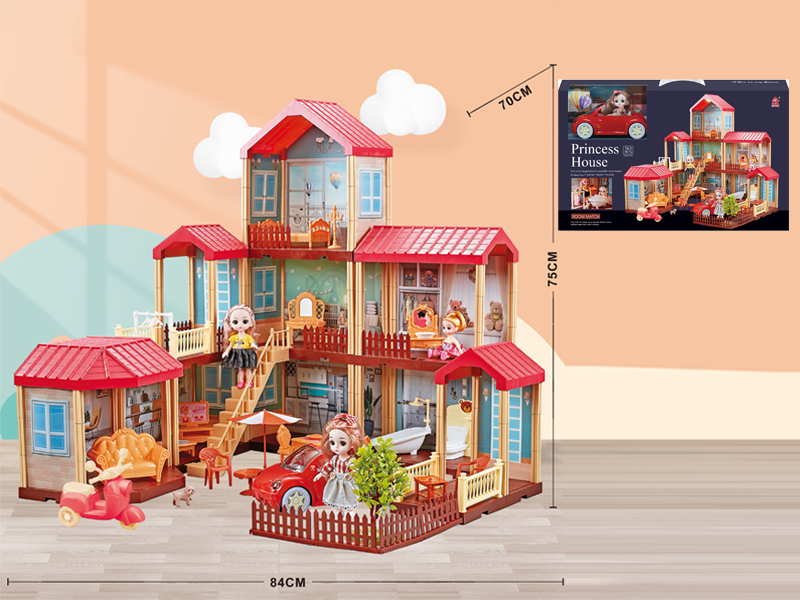 Self Decorated Villa+2PCS 6 Inch Doll+ 4 Inch Doll+Scooter+Car