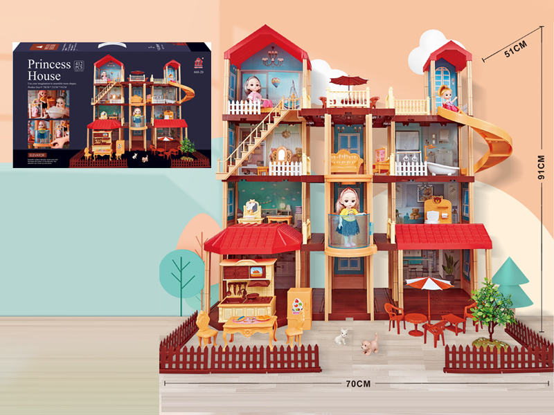 Self Decorated Villa +2PCS 6 Inch Doll +4 Inch Doll