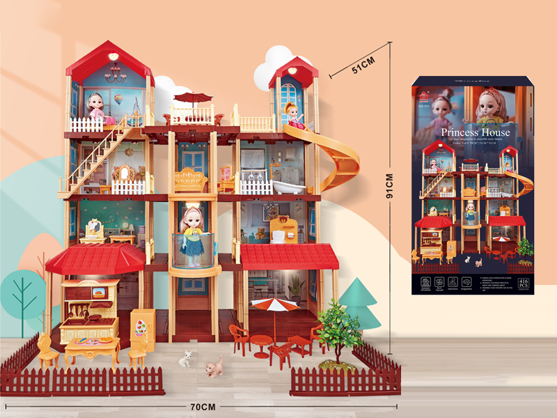 Self Decorated Villa With Light+2PCS 6 Inch Doll +4 Inch Doll