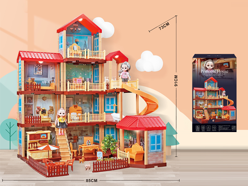 Self Decorated Villa With Light+2PCS 6 Inch Doll