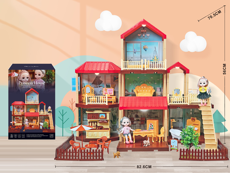 Self Decorated Villa With Light+2PCS 6 Inch Doll