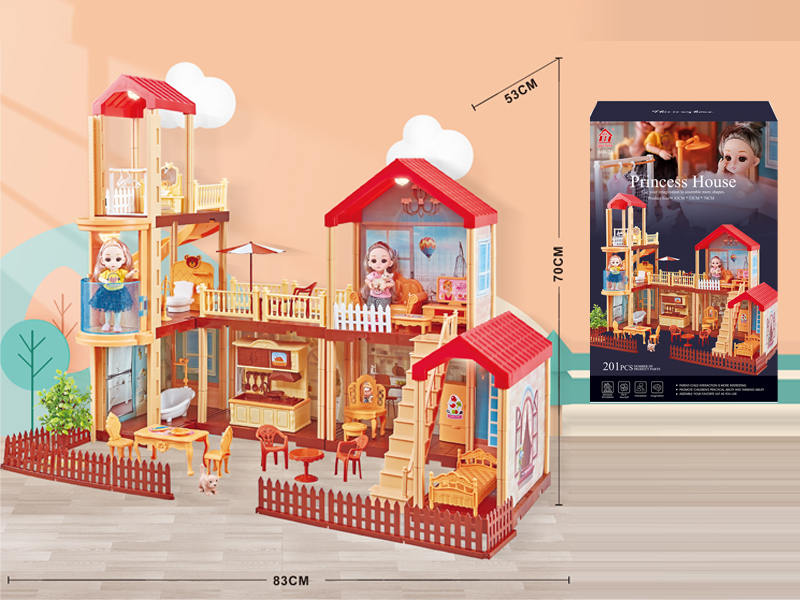 Self Decorated Villa With Light+2PCS 6 Inch Doll