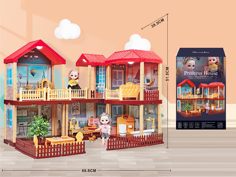 Self Decorated Villa With Light+2PCS 6 Inch Doll