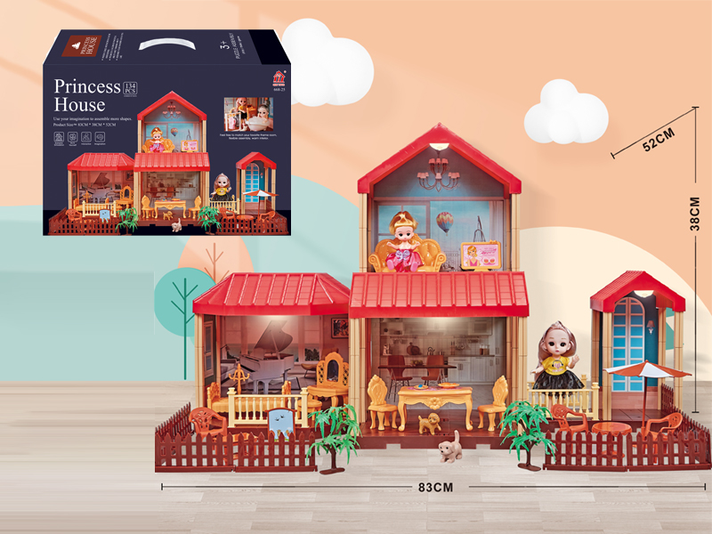 Self Decorated Villa With Light+ 6 Inch Doll +4 Inch Doll